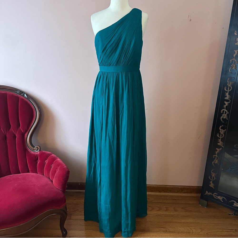 J. Crew Silk Emerald Green One Shoulder Long Maxi Dress Size 6